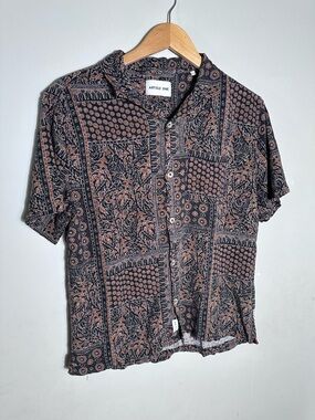 Article One Black and Brown Printed Short-Sleeve Button-Down Shirt